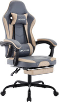 Gaming Chair, Computer Chair, Ergonomic Gaming Chair with Footrest, Office Chair, Ergonomic Computer Chair with Lumbar Support, Blue/Beige