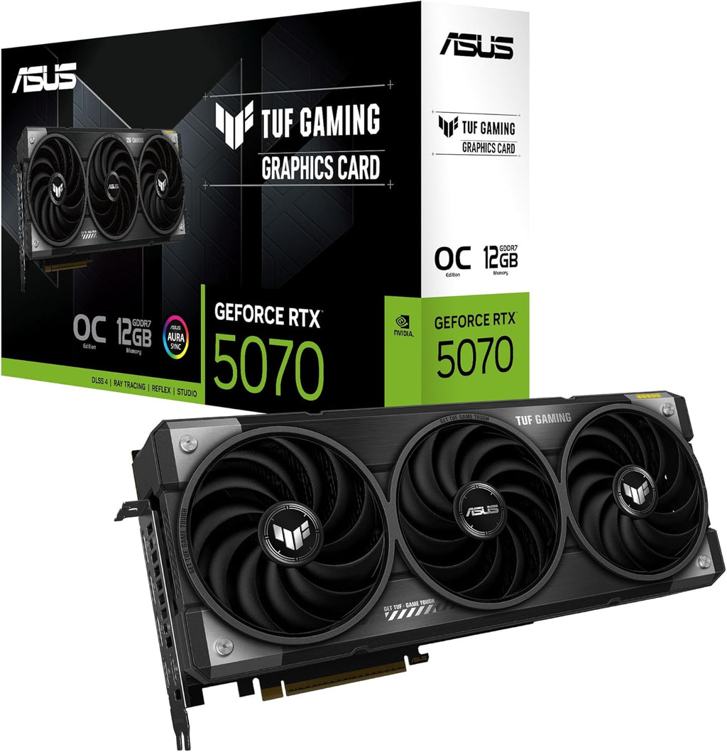 ASUS TUF Gaming GeForce RTX 5070 12GB GDDR7 OC Edition Graphics Card (NVIDIA Blackwell Architecture and DLSS 4, 2.5 Slot Design, SSF, PCIe 5.0, 3X DisplayPort 2.1b, 2X HDMI 2.1b)