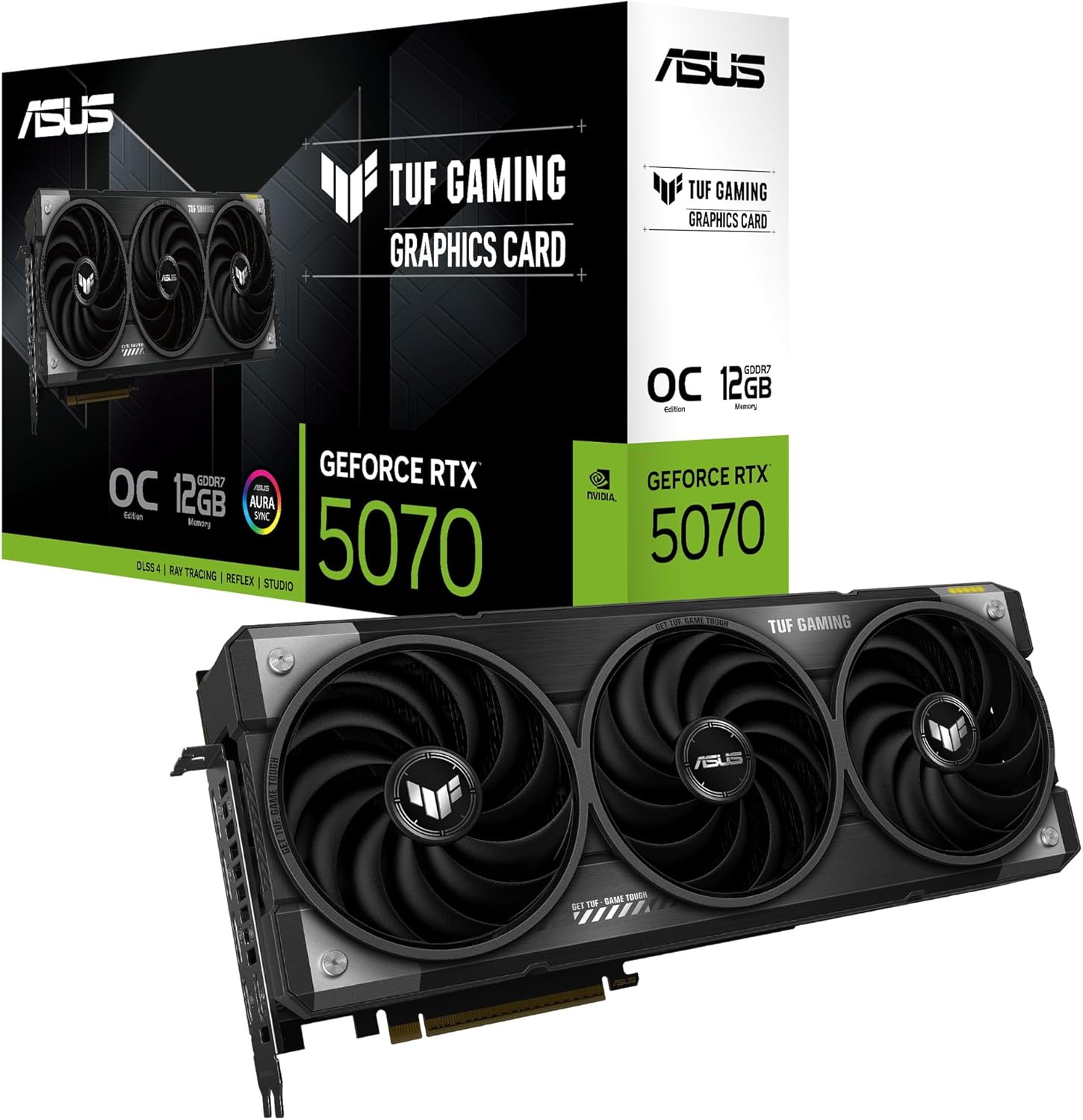 ASUS TUF Gaming GeForce RTX 5070 12GB GDDR7 OC Edition Graphics Card (NVIDIA Blackwell Architecture and DLSS 4, 2.5 Slot Design, SSF, PCIe 5.0, 3X DisplayPort 2.1b, 2X HDMI 2.1b)