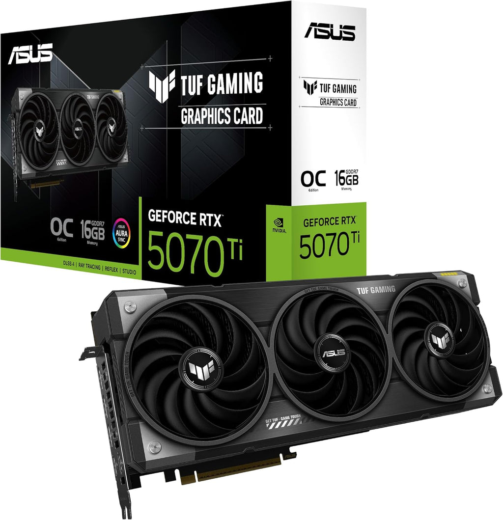 ASUS TUF Gaming GeForce RTX 5070 Ti 16GB GDDR7 OC Edition Gaming Graphics Card (Nvidia GeForce RTX5070 Ti DLSS 4, 3.6-Slot Design, PCIe 5.0, 3x DisplayPort 2.1b, 2x HDMI 2.1b,