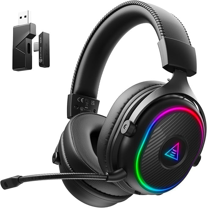 EKSA 2.4GHz Wireless Gaming Headset for PS5/PS4/PC/Switch/Mac, Bluetooth 5.3 Gaming Headphones Wireless with Microphone, 20ms Latency, 52 Hours Battery Life, RGB, USB PC Headset