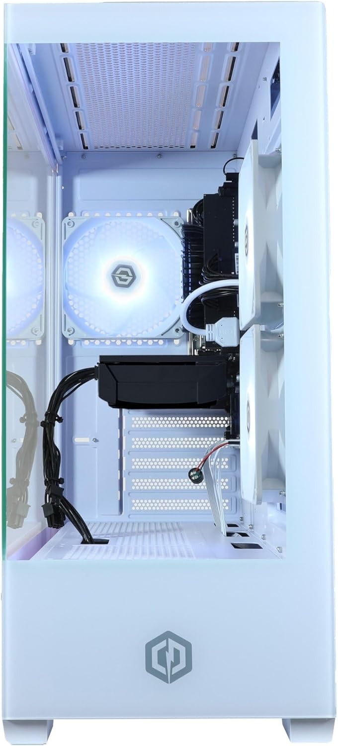 CYBERPOWERPC Wyvern Gaming PC - AMD Ryzen 7 5700X, AMD Radeon RX 9060 XT 8GB, 16GB RAM, 1TB NVMe SSD, 650W 80+ PSU, Wi-Fi, Windows 11, Prism Panoramic RGB White