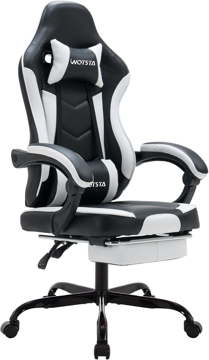 Gaming Chair, Computer Chair, Ergonomic Gaming Chair with Footrest, Office Chair, Ergonomic Computer Chair with Lumbar Support, Blue/Beige
